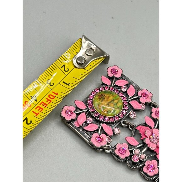 MX Signature Enamel Flowers Bracelet Pink Vintage Designer Signed 80s Jewelry - Picture 8 of 8